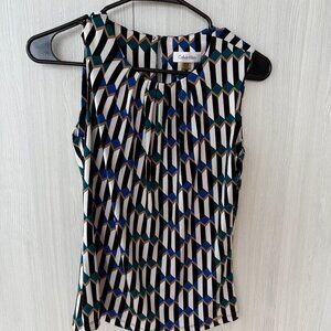 Calvin Klein Geometric Print Sleeveless Blouse – XS